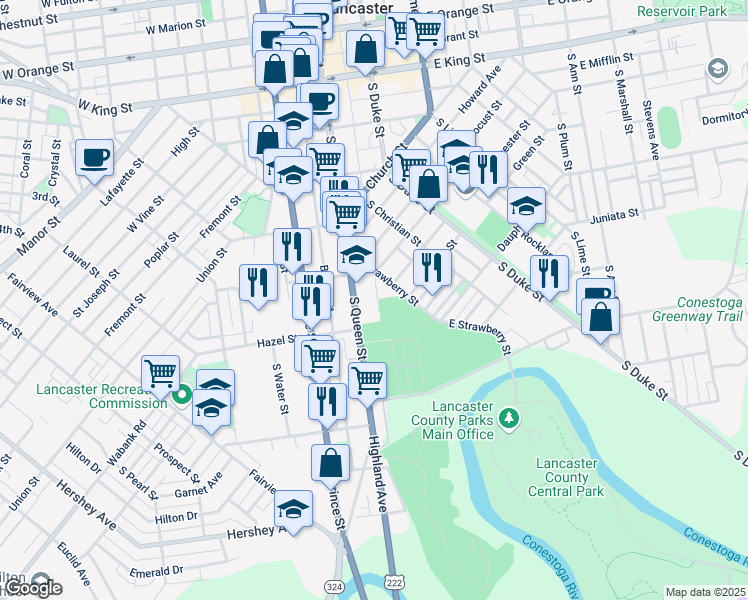 map of restaurants, bars, coffee shops, grocery stores, and more near 436 Abraham Polite Sr. Avenue in Lancaster