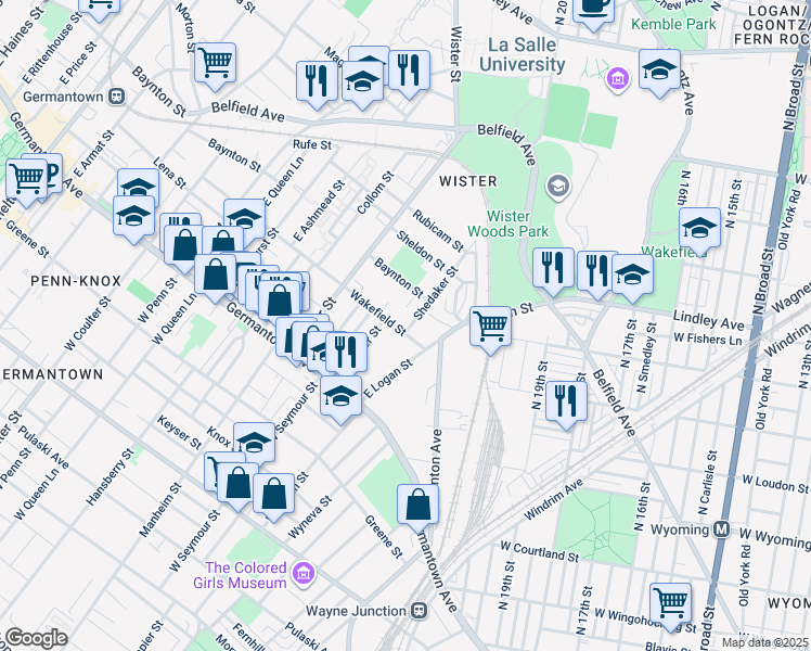 map of restaurants, bars, coffee shops, grocery stores, and more near 4927 Wakefield Street in Philadelphia