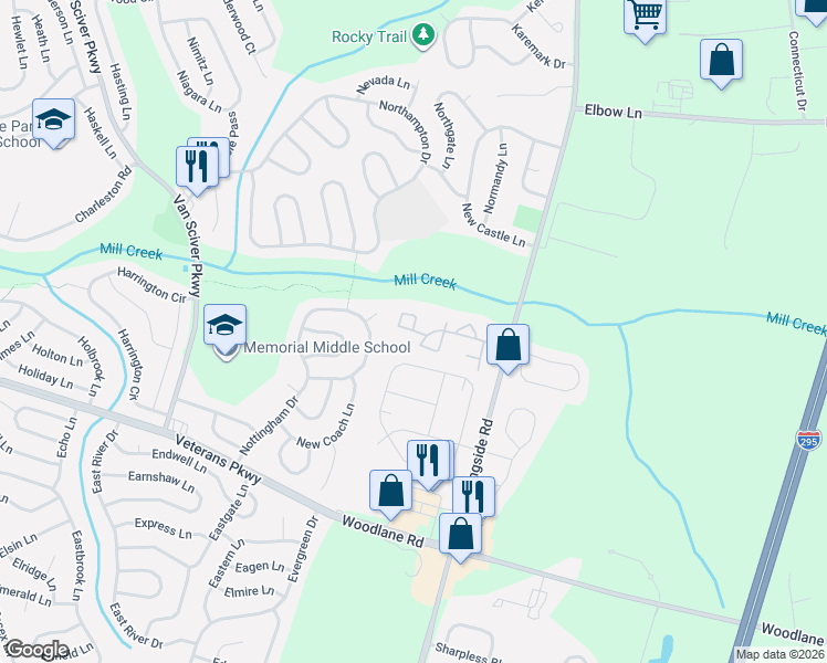 map of restaurants, bars, coffee shops, grocery stores, and more near 712 Downing Court in Westampton