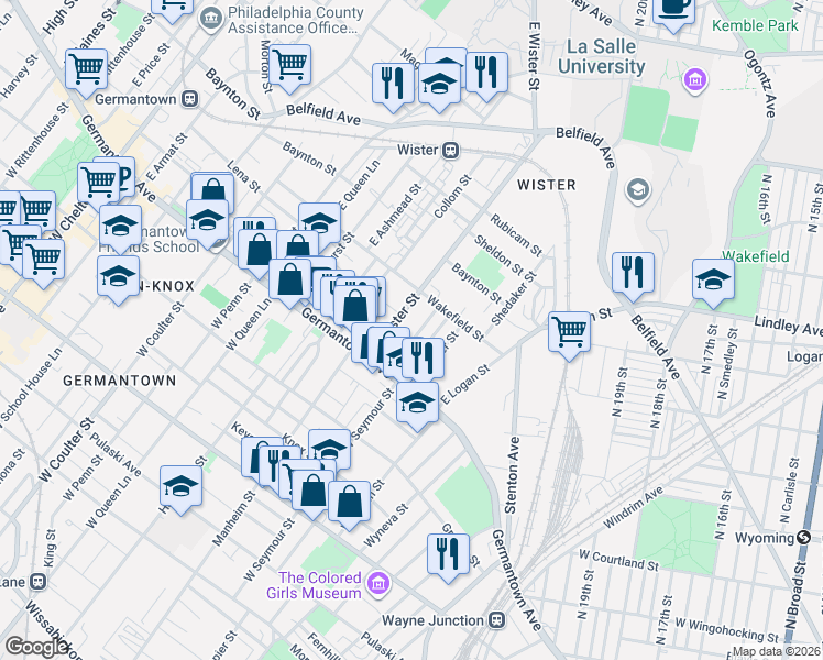 map of restaurants, bars, coffee shops, grocery stores, and more near 49 East Garfield Street in Philadelphia