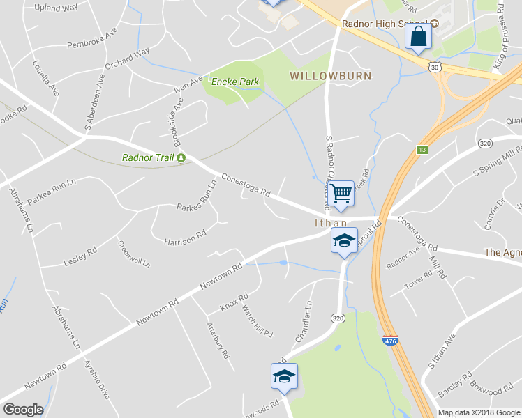 map of restaurants, bars, coffee shops, grocery stores, and more near 502 Chaumont Drive in Villanova
