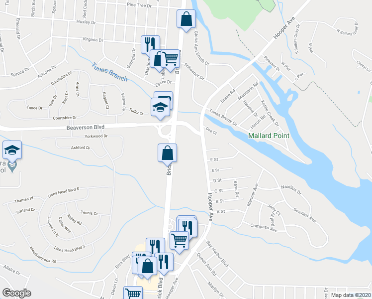 map of restaurants, bars, coffee shops, grocery stores, and more near 165 Brick Boulevard in Brick Township