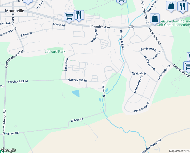 map of restaurants, bars, coffee shops, grocery stores, and more near 113 Farmhouse Lane in Mountville