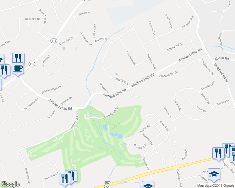 map of restaurants, bars, coffee shops, grocery stores, and more near 603 Whitford Hills Road in Exton