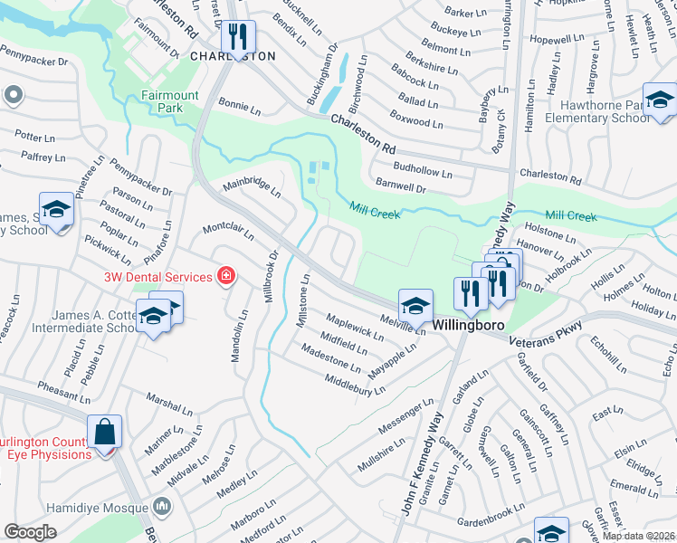 map of restaurants, bars, coffee shops, grocery stores, and more near 9 Melville Lane in Willingboro