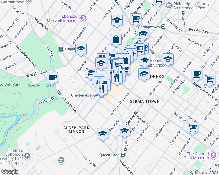map of restaurants, bars, coffee shops, grocery stores, and more near 240 West Chelten Avenue in Philadelphia