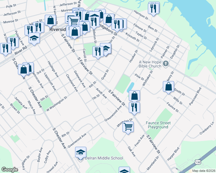 map of restaurants, bars, coffee shops, grocery stores, and more near 569 South Fairview Street in Riverside