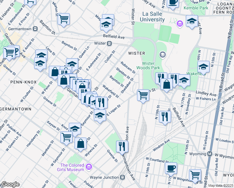 map of restaurants, bars, coffee shops, grocery stores, and more near 4935 Wakefield Street in Philadelphia
