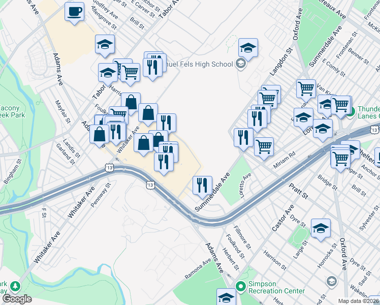 map of restaurants, bars, coffee shops, grocery stores, and more near 23 in Philadelphia