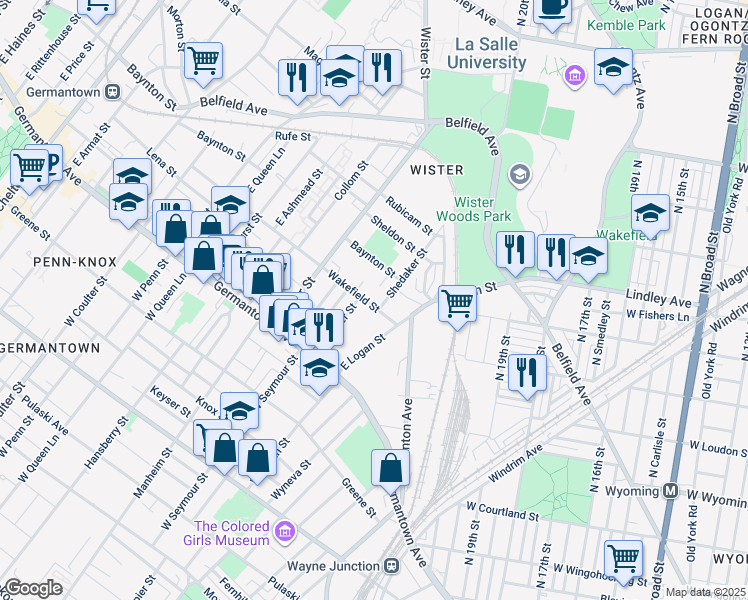 map of restaurants, bars, coffee shops, grocery stores, and more near 4935 Wakefield Street in Philadelphia