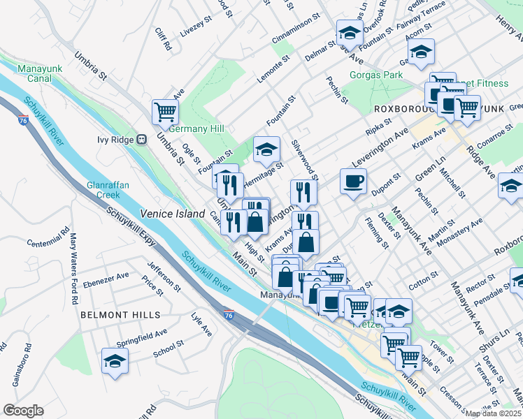 map of restaurants, bars, coffee shops, grocery stores, and more near 206 Ripka Street in Philadelphia
