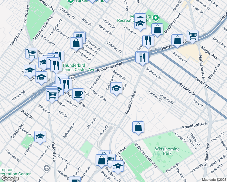 map of restaurants, bars, coffee shops, grocery stores, and more near 1623 Howell Street in Philadelphia