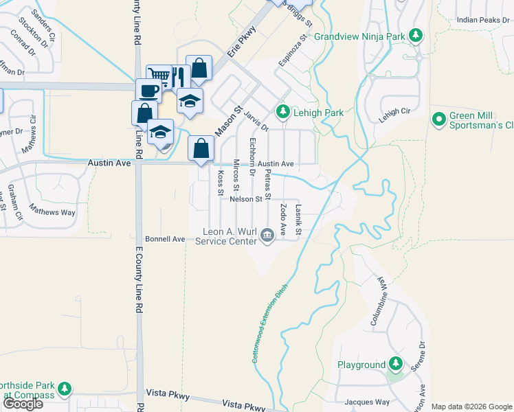map of restaurants, bars, coffee shops, grocery stores, and more near 1129 Eichhorn Drive in Erie