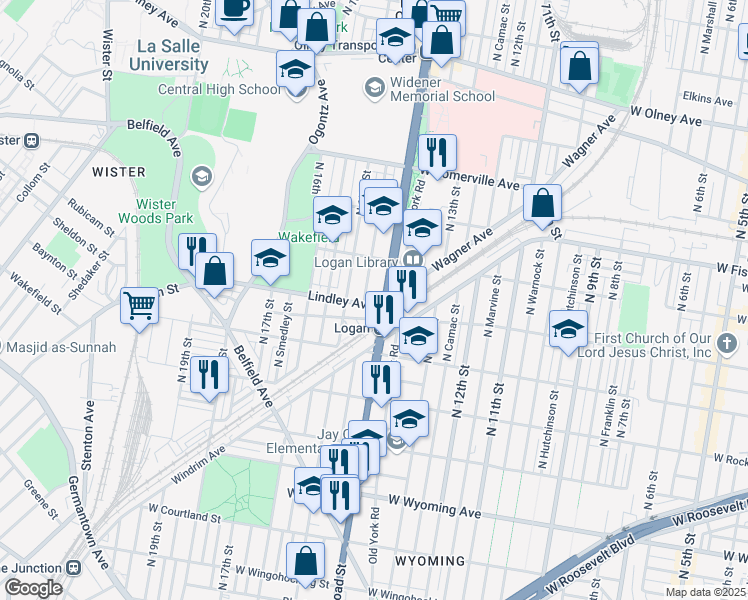 map of restaurants, bars, coffee shops, grocery stores, and more near in Philadelphia