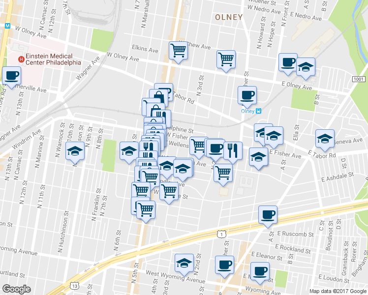 map of restaurants, bars, coffee shops, grocery stores, and more near 314 West Wellens Street in Philadelphia