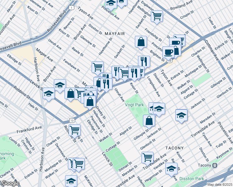 map of restaurants, bars, coffee shops, grocery stores, and more near 4018 Unruh Avenue in Philadelphia