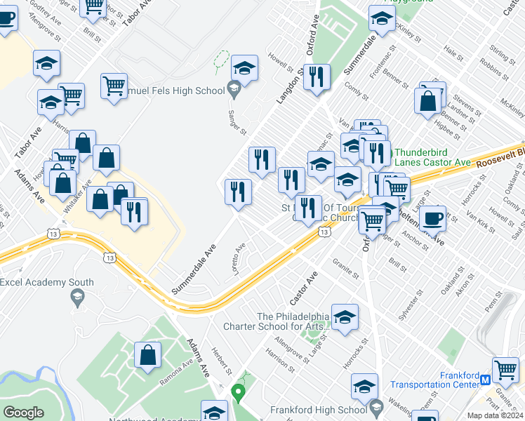 map of restaurants, bars, coffee shops, grocery stores, and more near 937 Marcella Street in Philadelphia