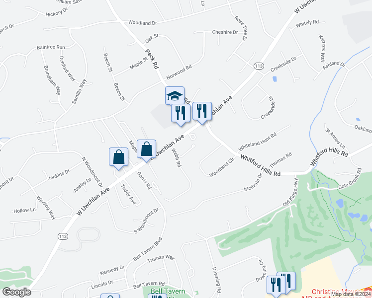 map of restaurants, bars, coffee shops, grocery stores, and more near 2 Foster Lane in Downingtown
