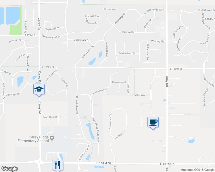 map of restaurants, bars, coffee shops, grocery stores, and more near 16716 Downstream Drive in Noblesville