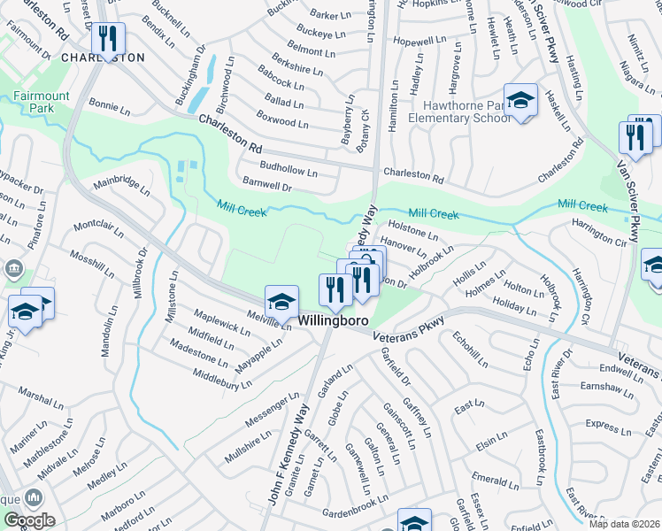 map of restaurants, bars, coffee shops, grocery stores, and more near 417 John F Kennedy Way in Willingboro