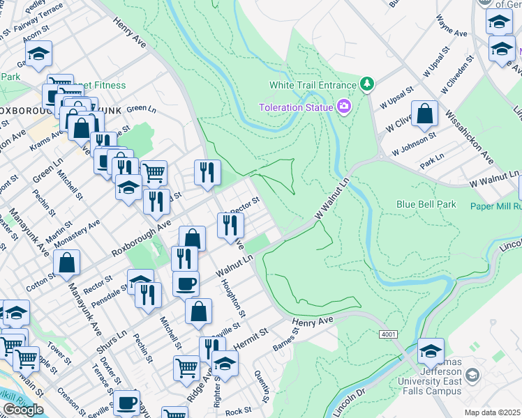 map of restaurants, bars, coffee shops, grocery stores, and more near 5836 Magdalena Street in Philadelphia