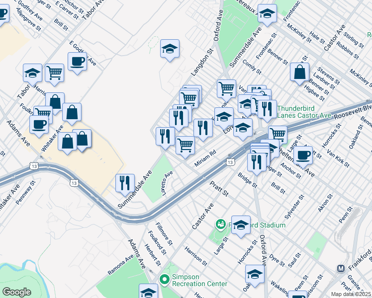 map of restaurants, bars, coffee shops, grocery stores, and more near 944 Granite Street in Philadelphia