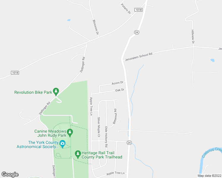 map of restaurants, bars, coffee shops, grocery stores, and more near 71 Oak Drive in Mount Wolf