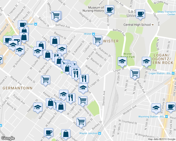 map of restaurants, bars, coffee shops, grocery stores, and more near 59 East Clapier Street in Philadelphia