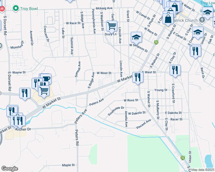 map of restaurants, bars, coffee shops, grocery stores, and more near 337 Peters Avenue in Troy