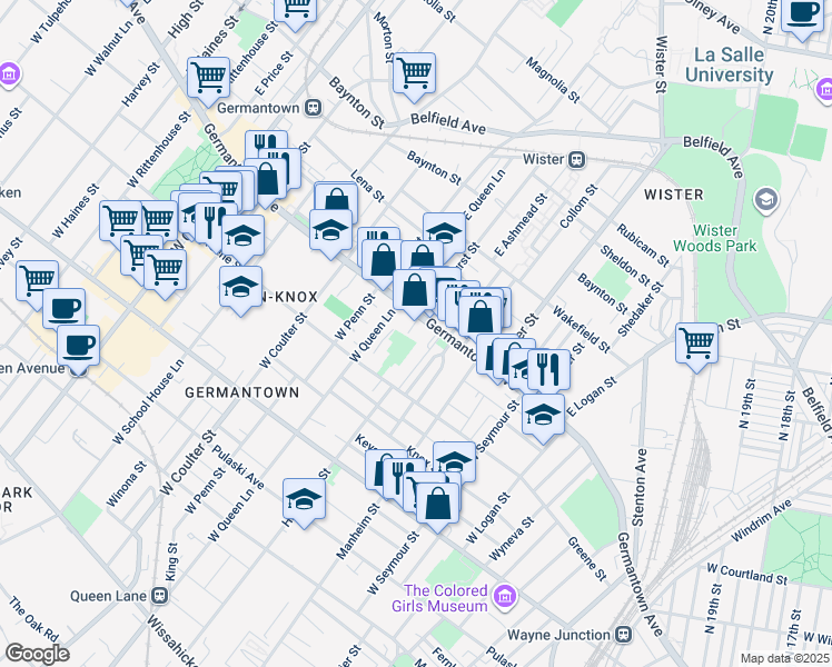 map of restaurants, bars, coffee shops, grocery stores, and more near 5214 Germantown Avenue in Philadelphia