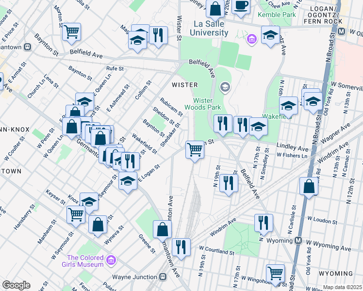map of restaurants, bars, coffee shops, grocery stores, and more near 5000 Stenton Avenue in Philadelphia