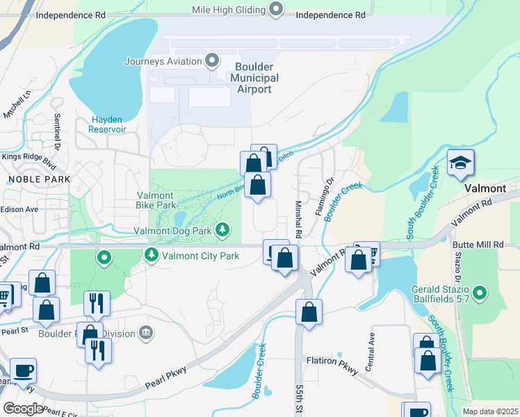 map of restaurants, bars, coffee shops, grocery stores, and more near 3050 Sterling Circle in Boulder
