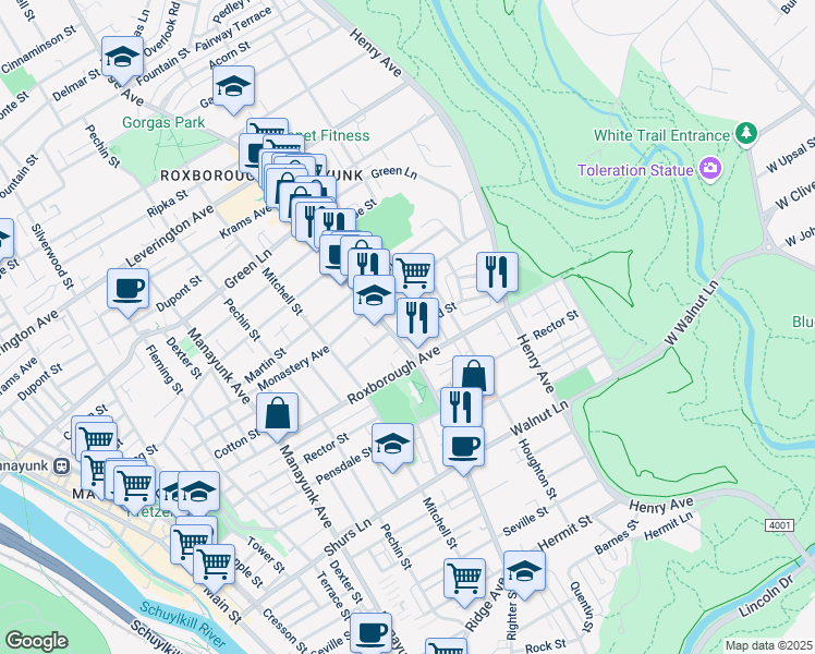 map of restaurants, bars, coffee shops, grocery stores, and more near 502 Gerhard Street in Philadelphia