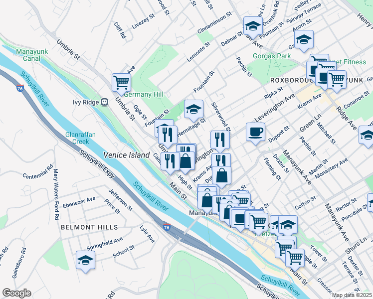map of restaurants, bars, coffee shops, grocery stores, and more near 201 Ripka Street in Philadelphia