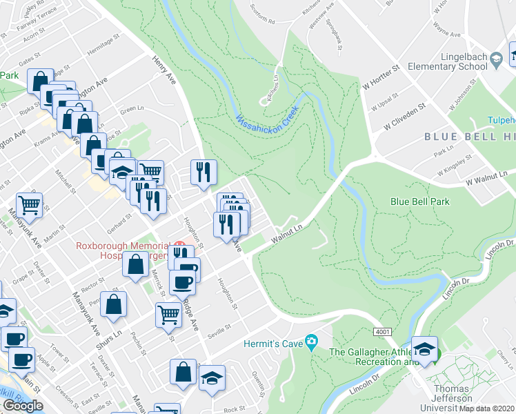map of restaurants, bars, coffee shops, grocery stores, and more near 5836 Magdalena Street in Philadelphia