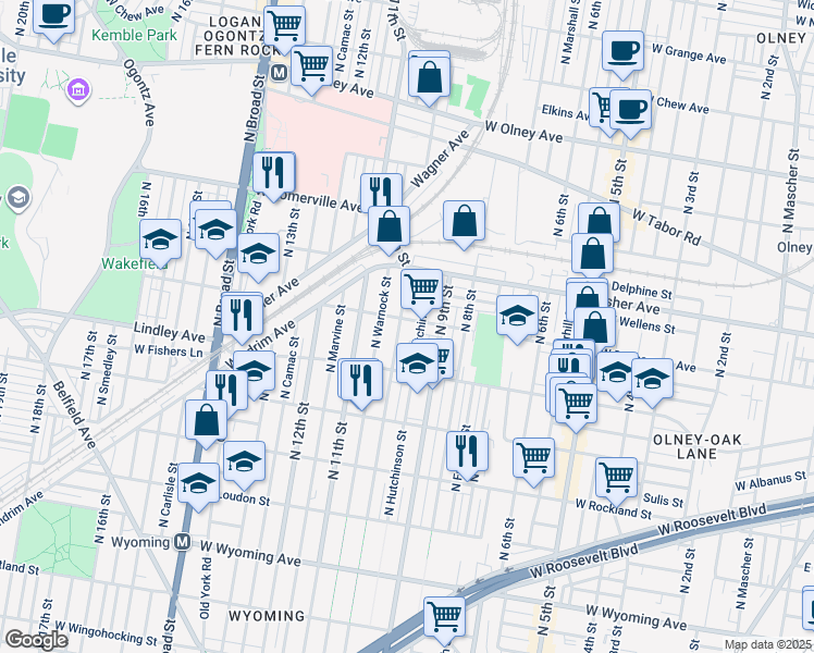 map of restaurants, bars, coffee shops, grocery stores, and more near 924 West Duncannon Avenue in Philadelphia