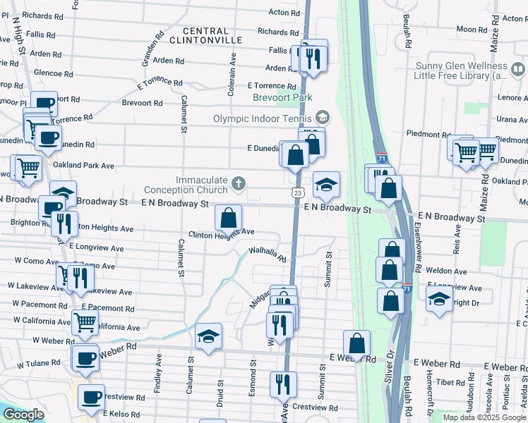 map of restaurants, bars, coffee shops, grocery stores, and more near 464 Clinton Heights Avenue in Columbus