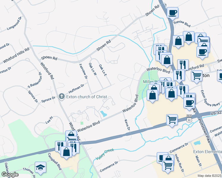 map of restaurants, bars, coffee shops, grocery stores, and more near 304 West Swedesford Road in Exton
