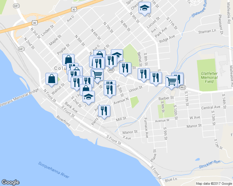 map of restaurants, bars, coffee shops, grocery stores, and more near 431 Union Street in Columbia
