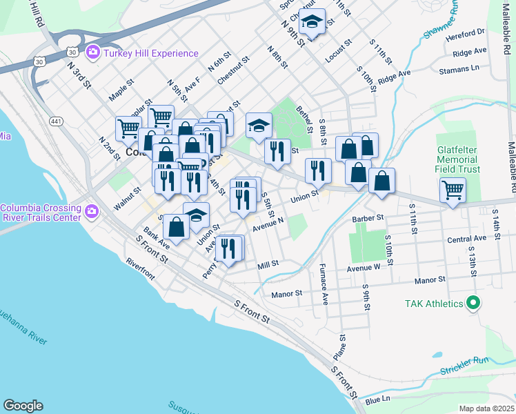 map of restaurants, bars, coffee shops, grocery stores, and more near 431 Union Street in Columbia
