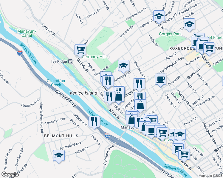 map of restaurants, bars, coffee shops, grocery stores, and more near 107 Ripka Street in Philadelphia