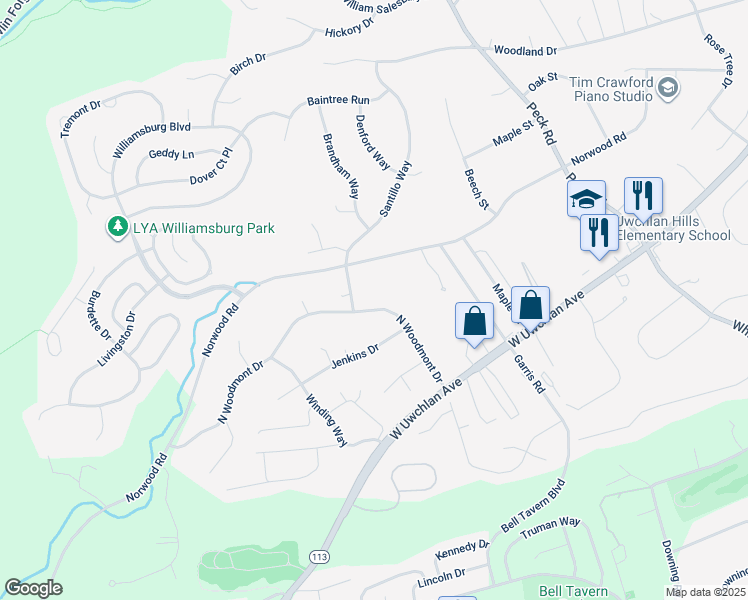 map of restaurants, bars, coffee shops, grocery stores, and more near 319 North Woodmont Drive in Downingtown