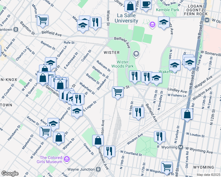 map of restaurants, bars, coffee shops, grocery stores, and more near 5004 Stenton Avenue in Philadelphia