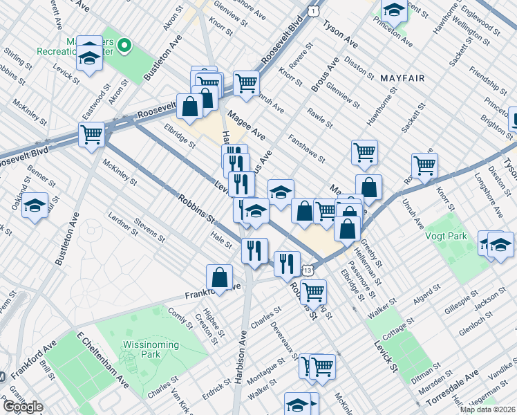 map of restaurants, bars, coffee shops, grocery stores, and more near in Philadelphia