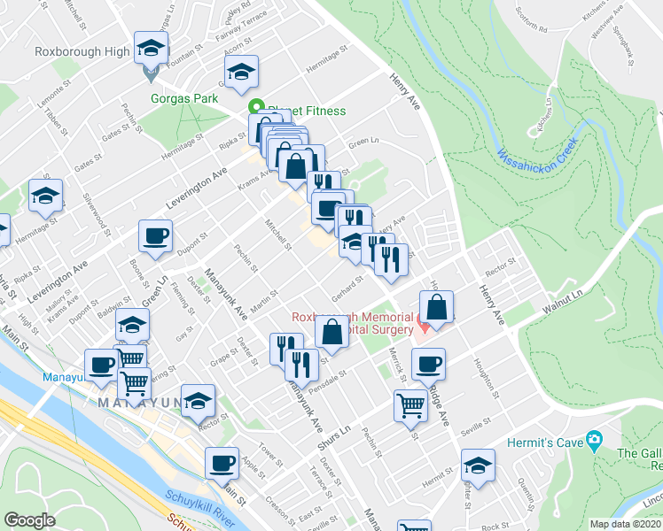 map of restaurants, bars, coffee shops, grocery stores, and more near 4359 Mitchell Street in Philadelphia