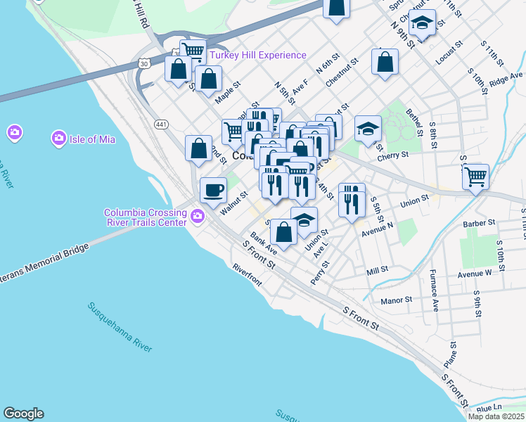 map of restaurants, bars, coffee shops, grocery stores, and more near 146 Locust Street in Columbia