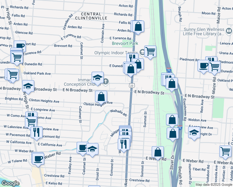 map of restaurants, bars, coffee shops, grocery stores, and more near 464 Clinton Heights Avenue in Columbus