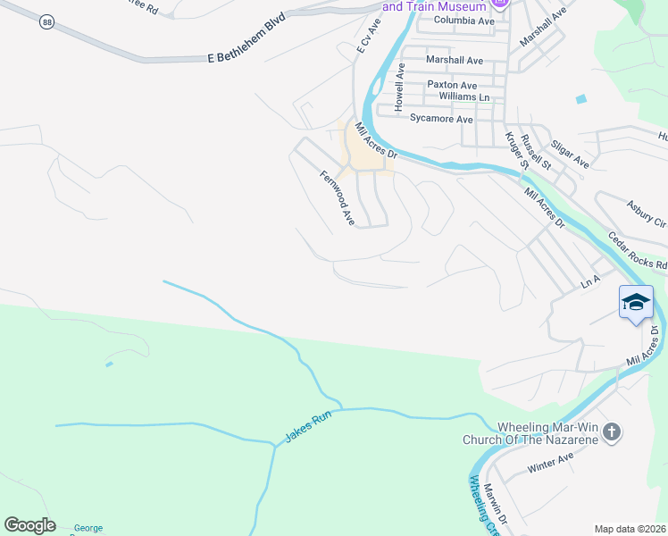 map of restaurants, bars, coffee shops, grocery stores, and more near 8 Crestview Drive in Wheeling