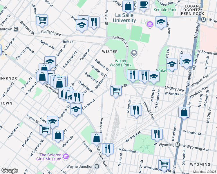 map of restaurants, bars, coffee shops, grocery stores, and more near 5004 Stenton Avenue in Philadelphia