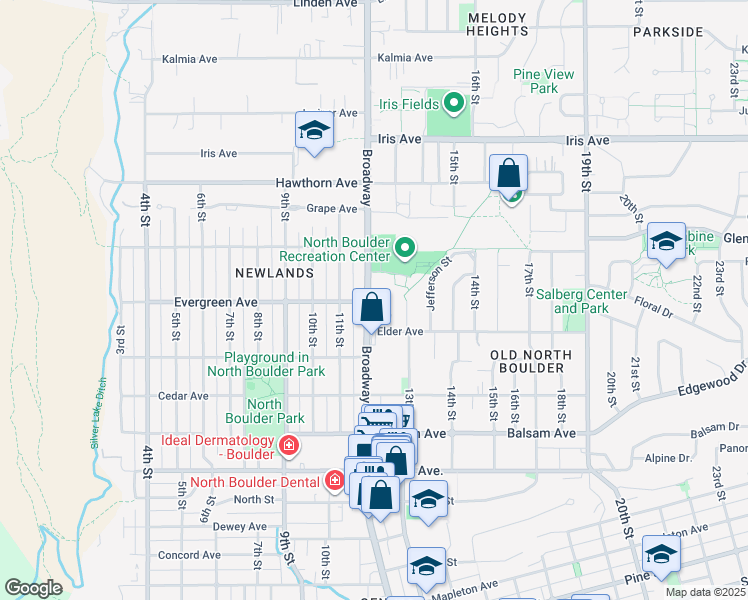map of restaurants, bars, coffee shops, grocery stores, and more near in Boulder